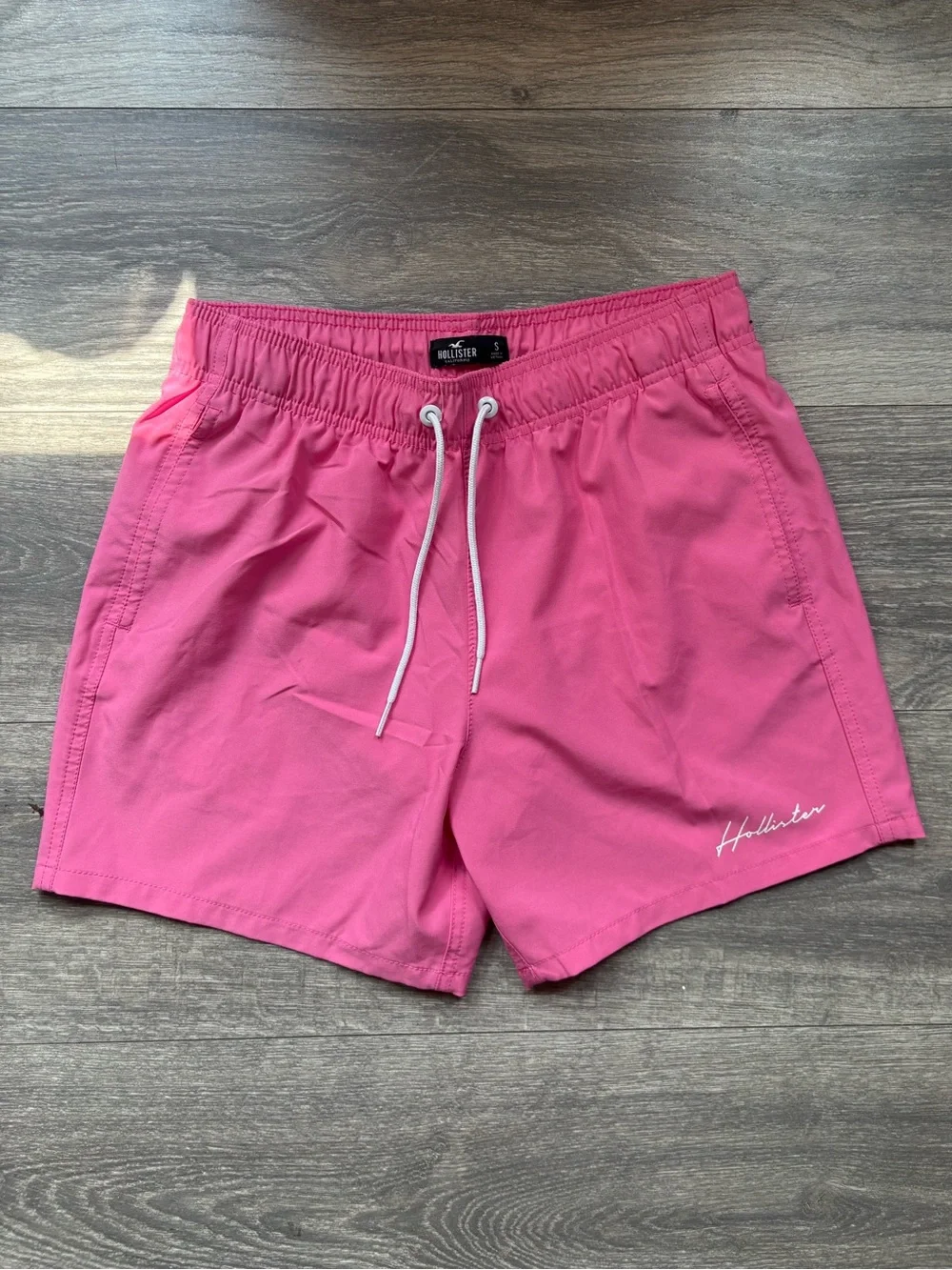 Hollister Men's Bright Pink Swim Trunks with Drawstring